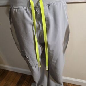Figs Gray Technical Scrub Pants with Neon Yellow Accents